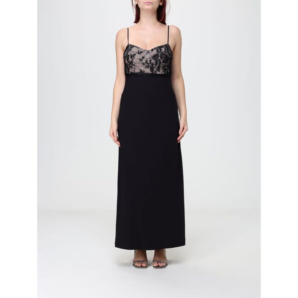 Hanita Women Hanita Criªpe Sheath Midi Dress With Lace Inserts And V-Neck